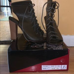 Olive green sandal bootie heel